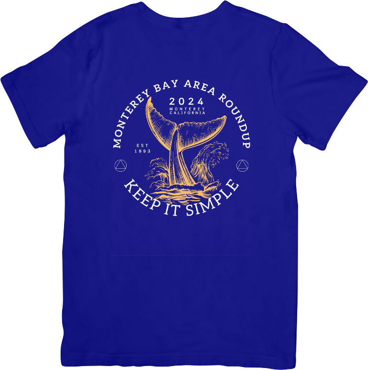 Navy blue tee shirt with gold and white logo.