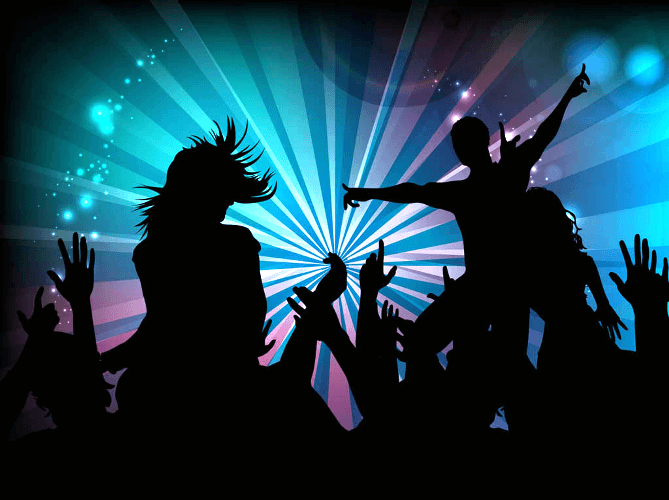 A silhouette of fun and fellowship at the Saturday night dance.